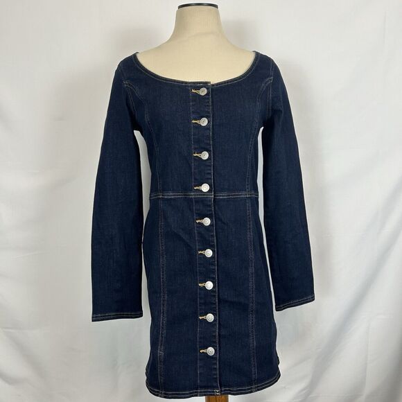 New Levi's Women's Small Veda Denim Dress Scoop Neck NWT Dark Wash S levis - Picture 1 of 7